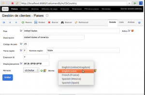 OpenXava Customerdb 03 CbCountry detalle Idiomas @DescriptionList