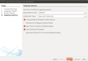 Entity Classes From Database indicamos el paquete y generamos las clases