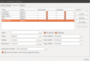 JFrame - JTable definimos unas columnas generales