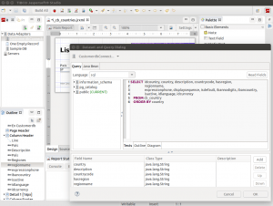 Jasper Reports - New Report - Diseño - Edición de consulta SQL (Query Editor)