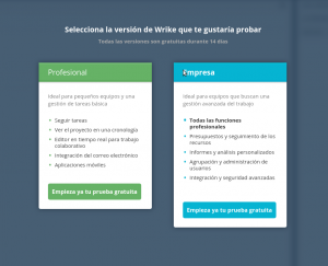 Wrike - Selección de version de prueba