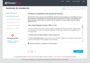 Docker Prestashop - 02 -Aceptar licencia Prestashop