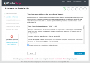 Docker Compose -Prestashop - 02 - Aceptación licencia