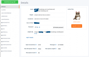 Cloud AMQP - Datos para la conexión con el servidor RabbitMQ